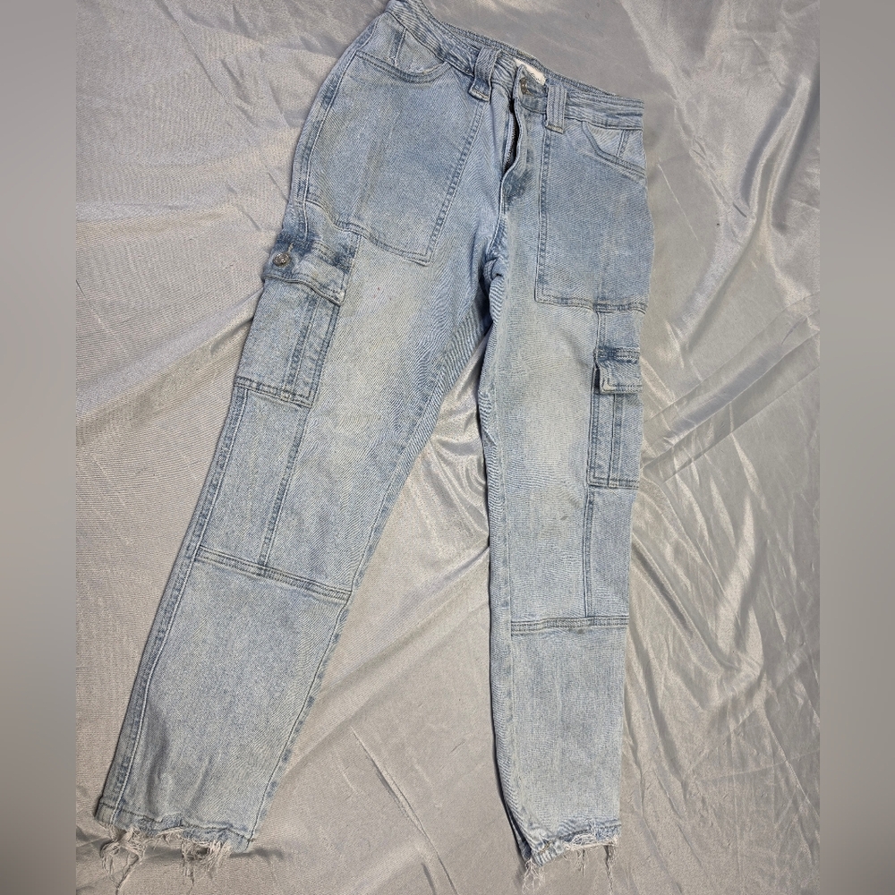 Kancan Light Wash Women's Cargo Jeans - Casual Utility Style